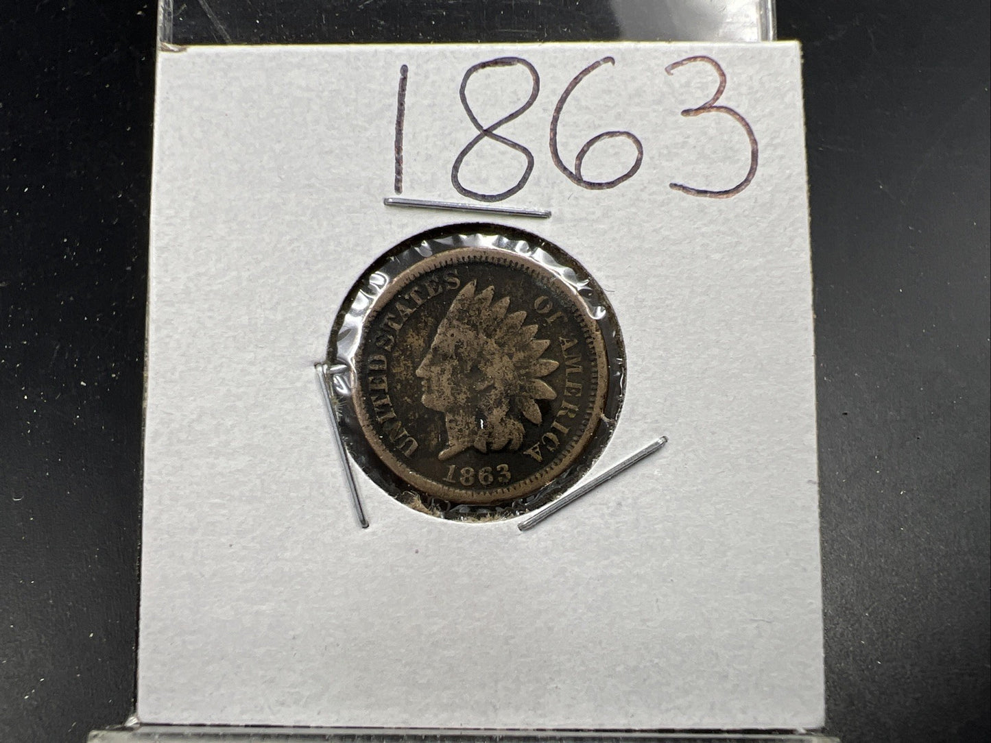 1863 1c Indian Cent Penny Copper Nickel VG Details Environmental Damage SKU#A