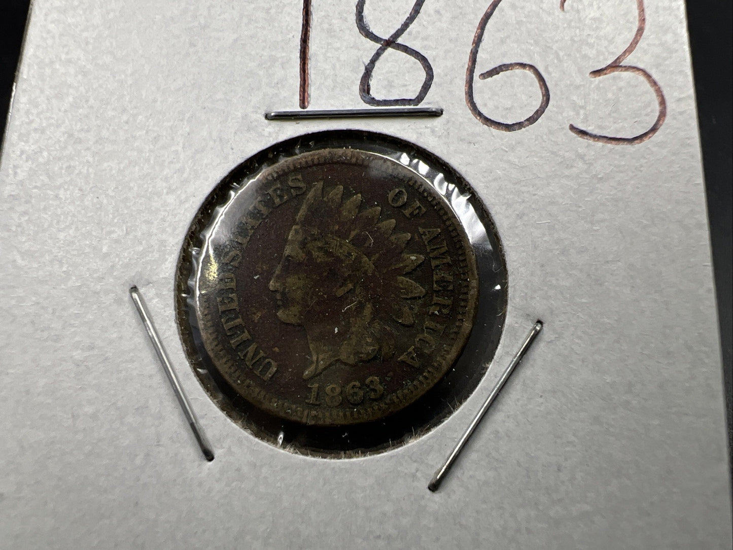 1863 1c Indian Cent Penny Copper Nickel VG Details Environmental Damage SKU#B