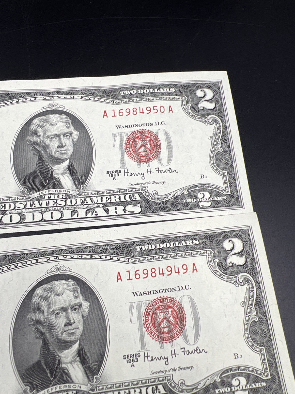 5 Consecutive 1963 A $2 Two Dollar USN United States Notes Red Seal Bills UNC #6