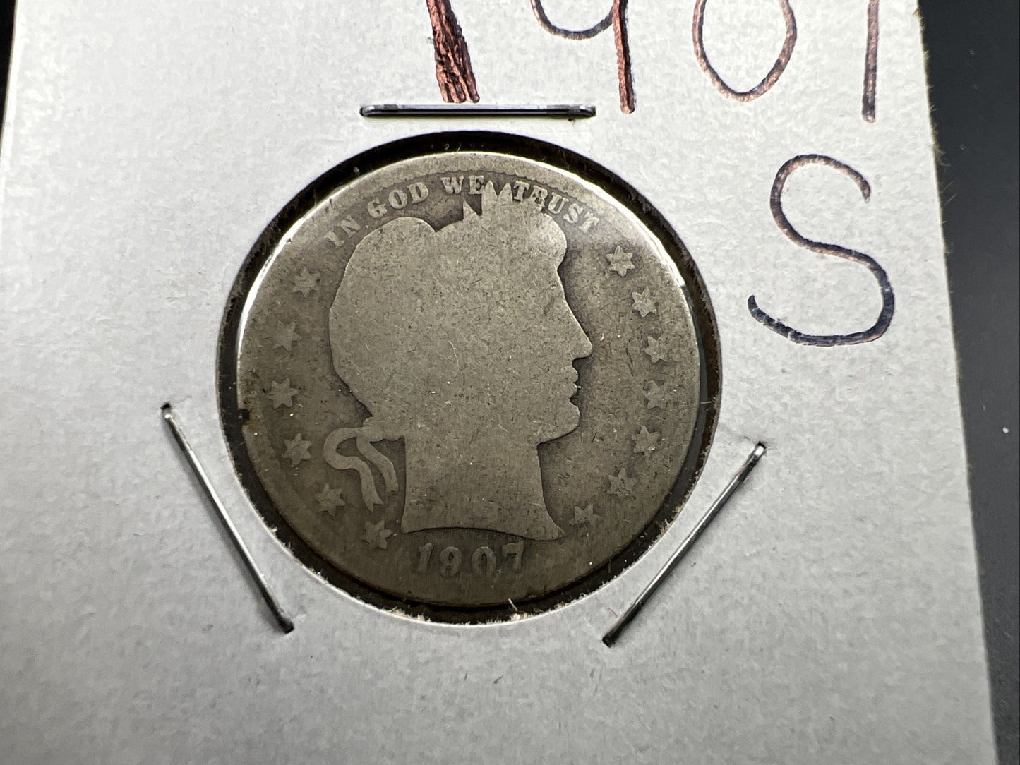 1907 S 25c Barber Silver Quarter Coin AG About Good Circ SKU#A