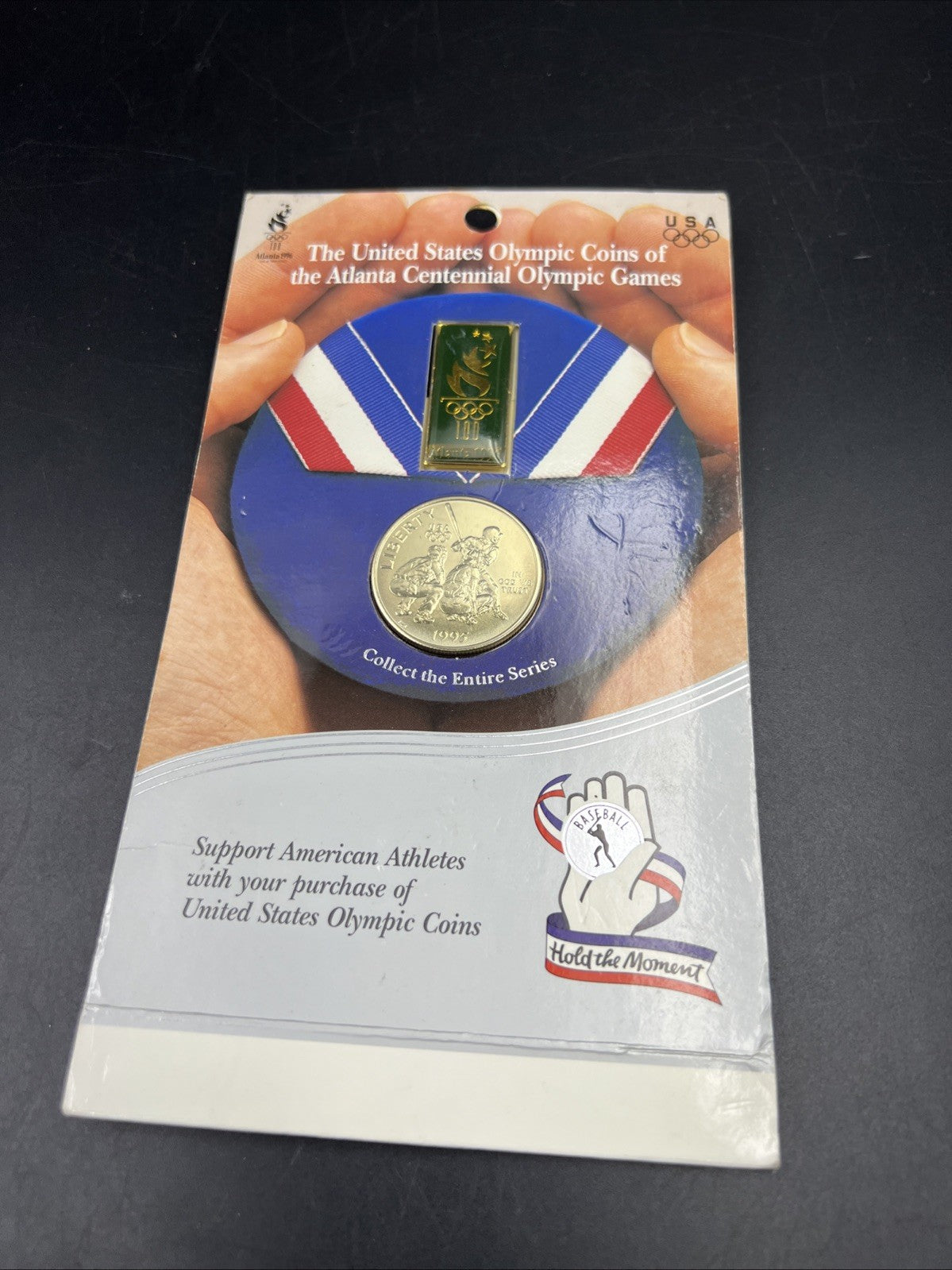 1995 Atlanta Olympics Baseball Commemorative Clad Half dollar Coin & Pin set