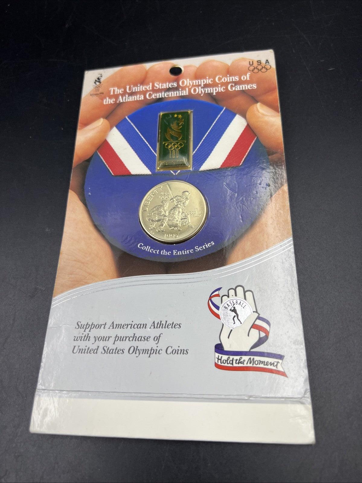 1995 Atlanta Olympics Baseball Commemorative Clad Half dollar Coin & Pin set