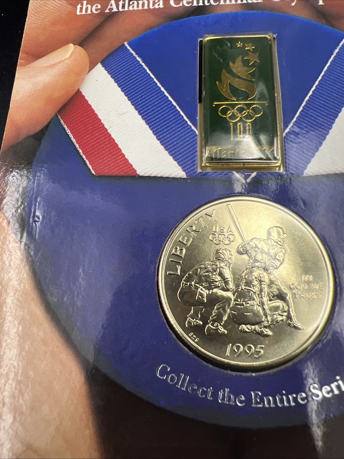 1995 Atlanta Olympics Baseball Commemorative Clad Half dollar Coin & Pin set