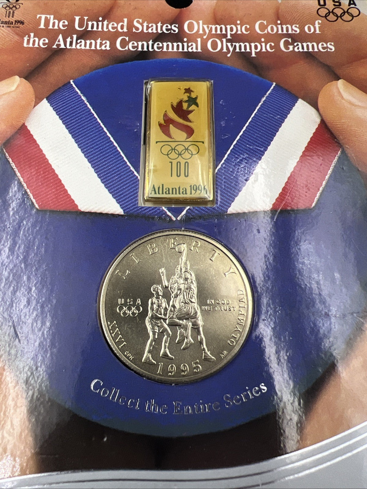 1995 Atlanta Olympics Basketball Commemorative Clad Half dollar Coin & Pin set