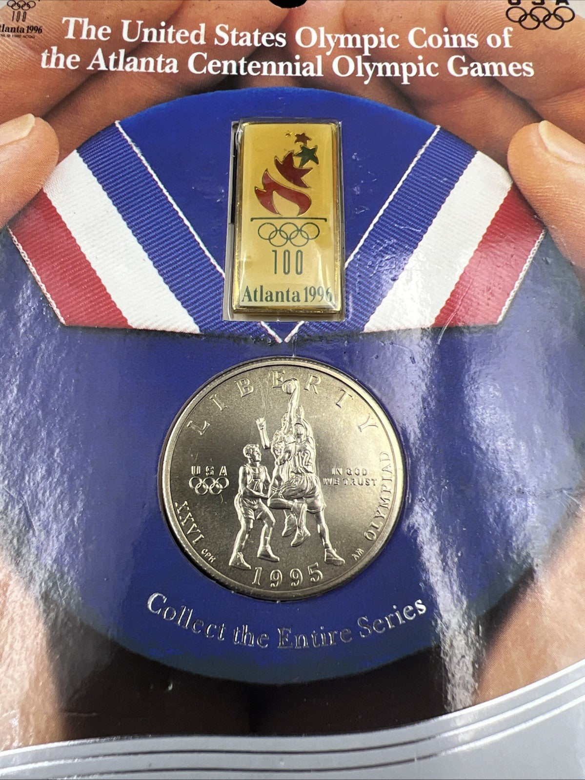 1995 Atlanta Olympics Basketball Commemorative Clad Half dollar Coin & Pin set