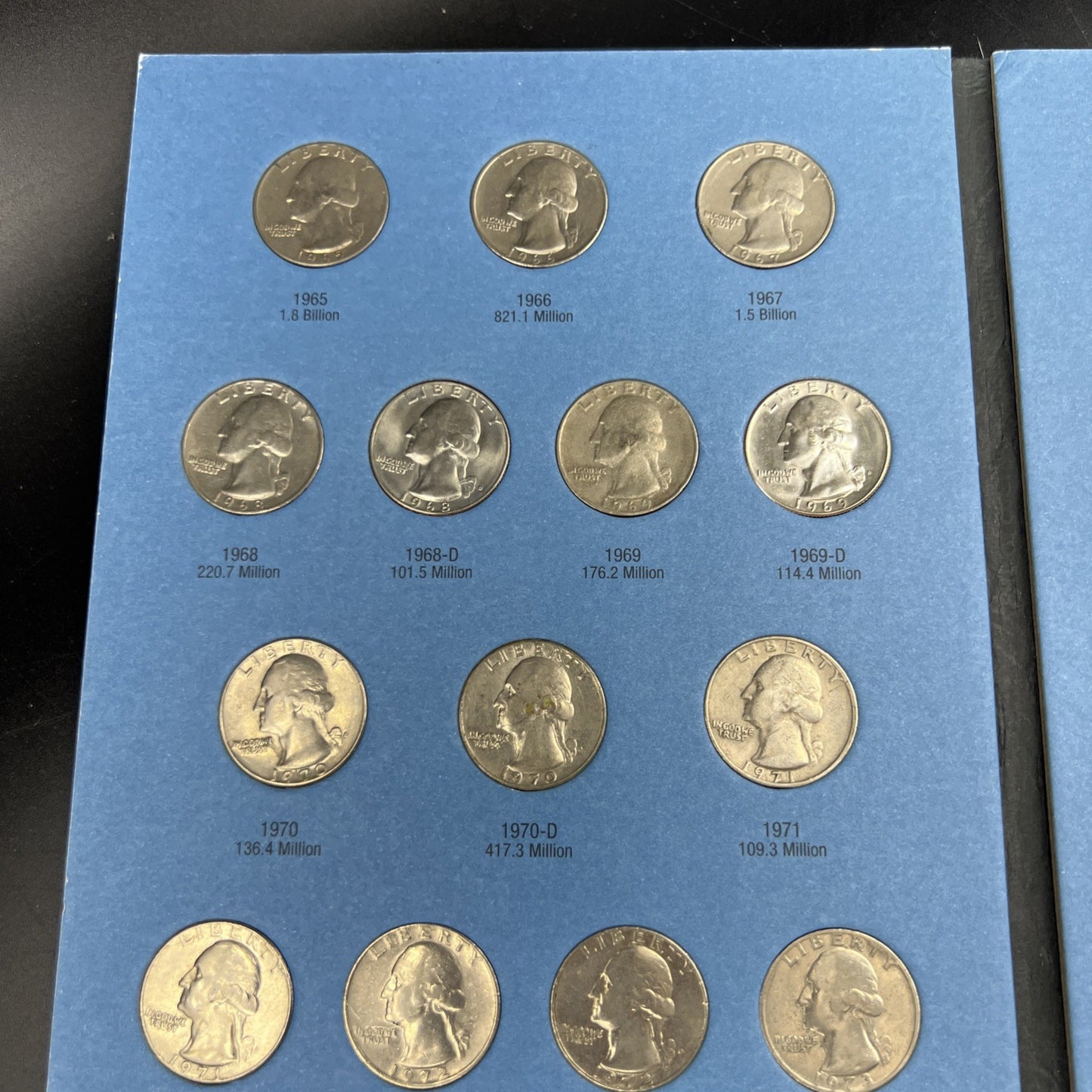 41 Coin 1966 - 1987 Washington Copper Nickel Quarter Set in Folder