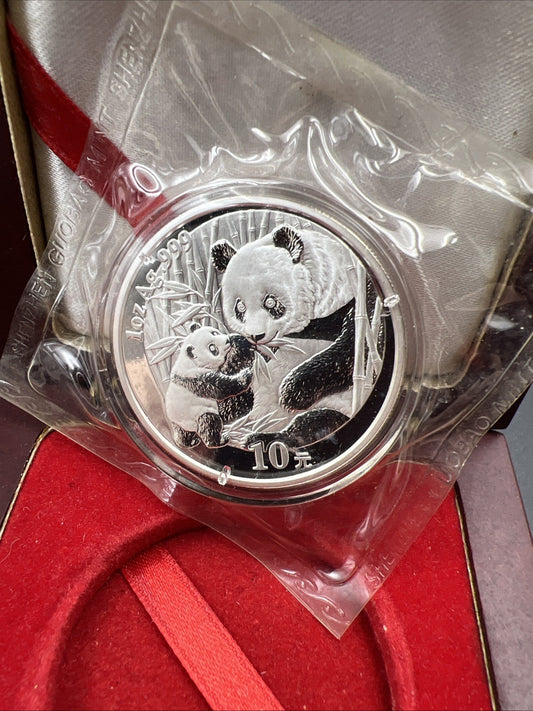 2005 China 10 Yn 1 oz Silver Panda Sealed w/ Wood Box