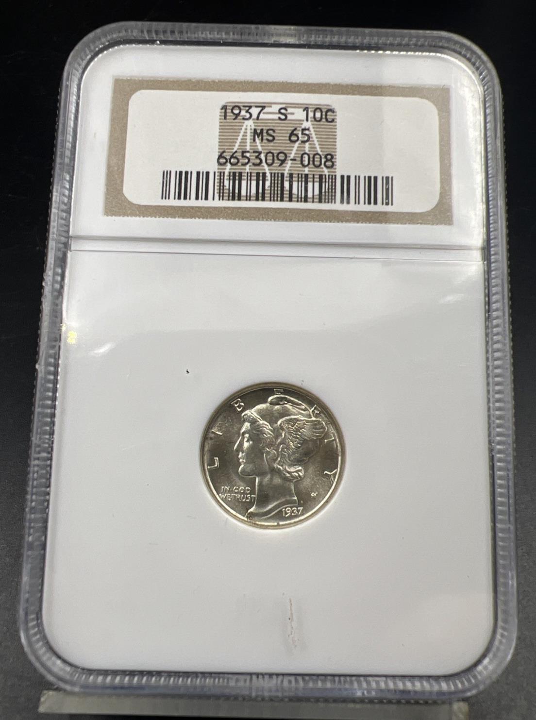 1937 S Mercury Silver Dime Coin NGC MS65 Gem BU Certified