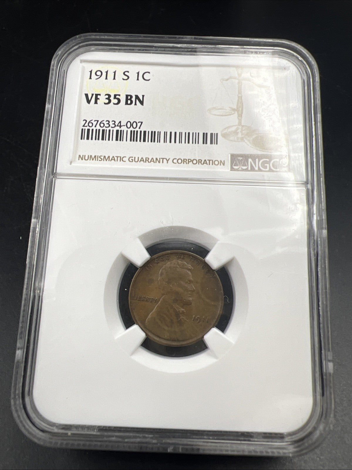 1911 S 1c Lincoln Wheat Cent Penny Coin NGC VF35 CH Very Fine Certified