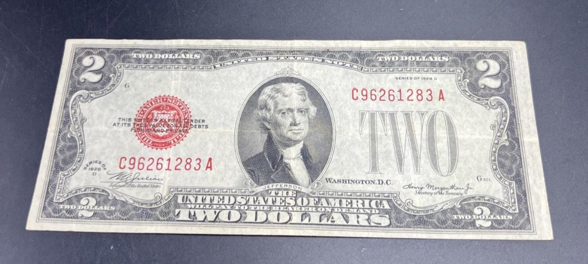 1928 D $2 United States Currency Legal Tender Note CH Fine / VF #283