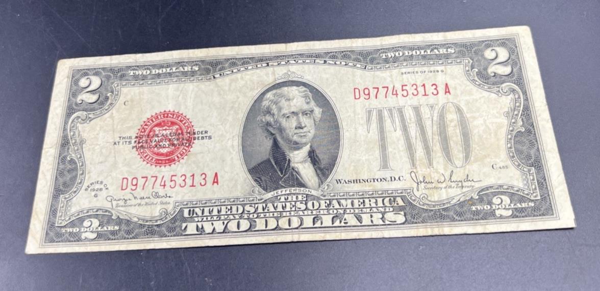 1928 G $2 United States Currency Legal Tender Note Very Good #313
