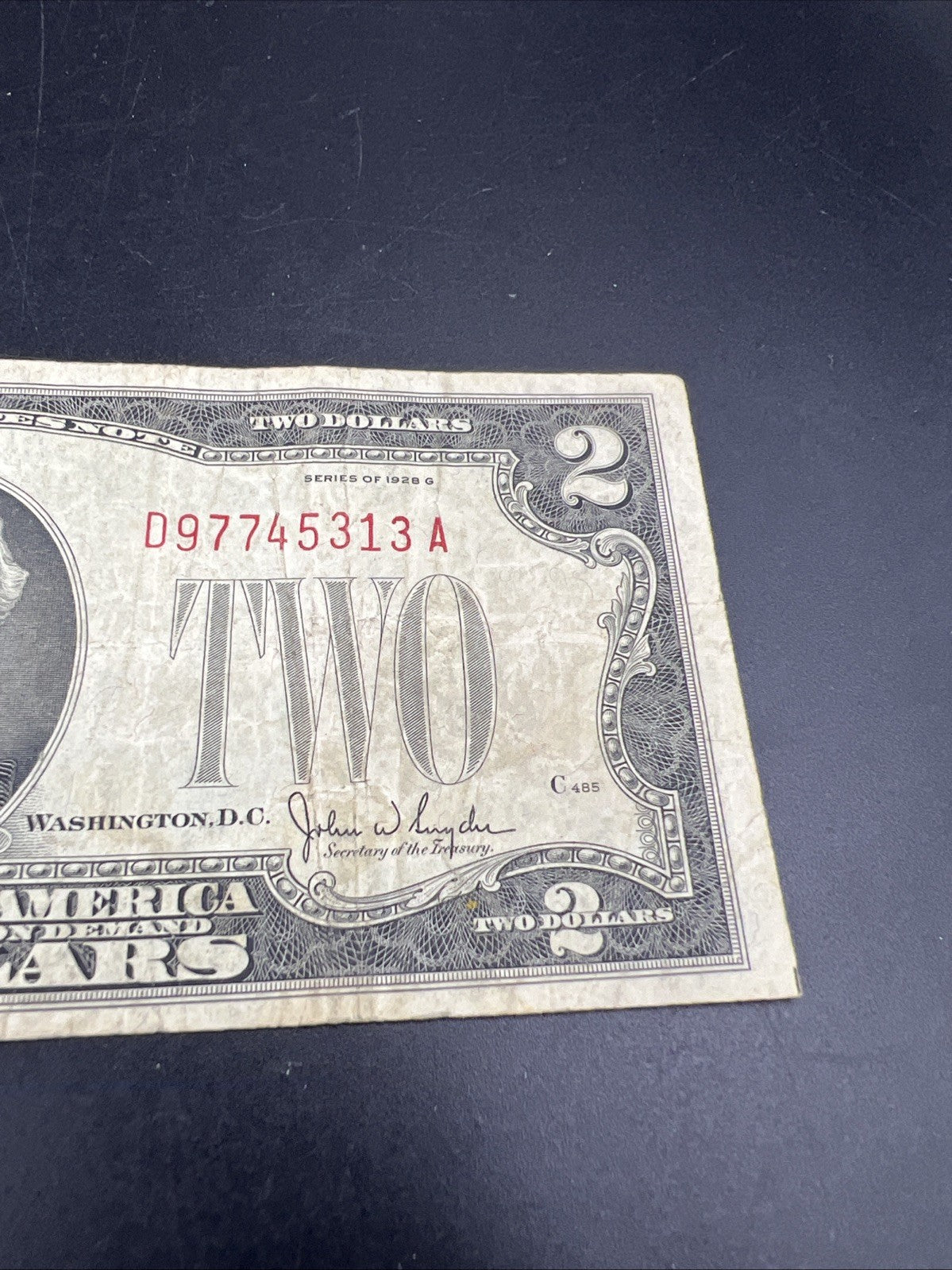 1928 G $2 United States Currency Legal Tender Note Very Good #313