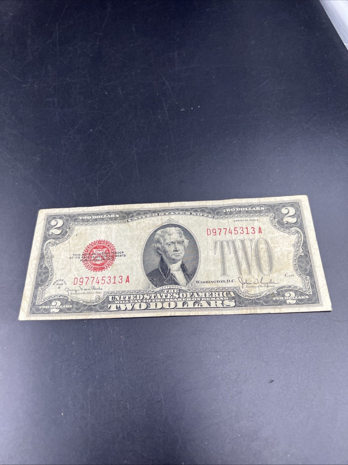 1928 G $2 United States Currency Legal Tender Note Very Good #313