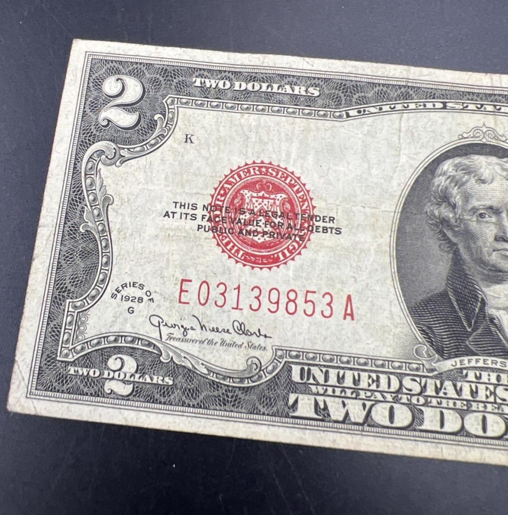 1928 G $2 United States Currency Legal Tender Note Very Good / Fine #853