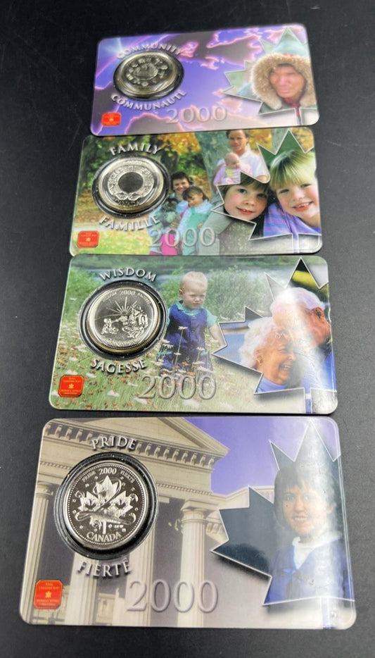4 Coin Canada 2000 25c Community Family Wisdom Fierte Unc Set in Display Card