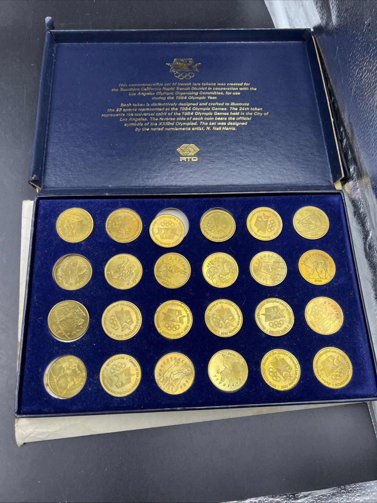 1984 Los Angeles Olympics Token 24 Medallion Set in USED Packadging
