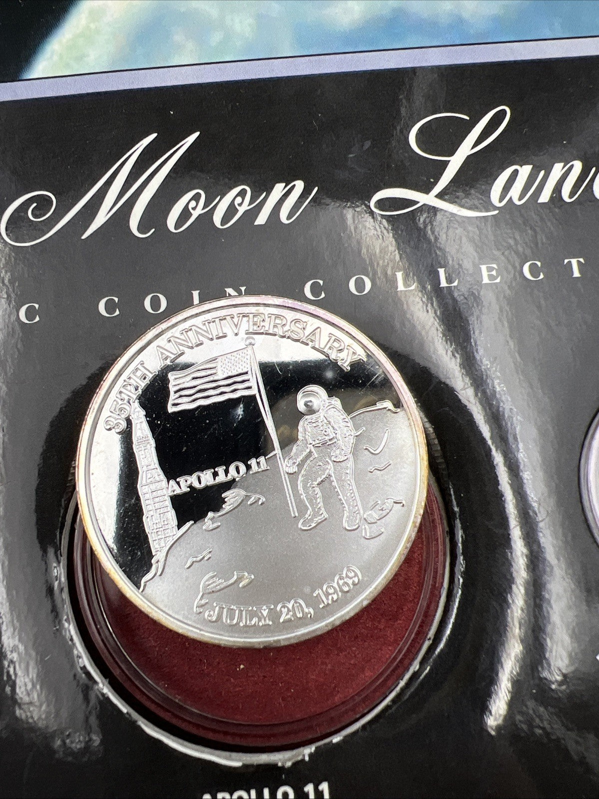 Apollo 11 Moon Landing 1 oz Silver Coin in Display Set w Accompanying 1969 Coins