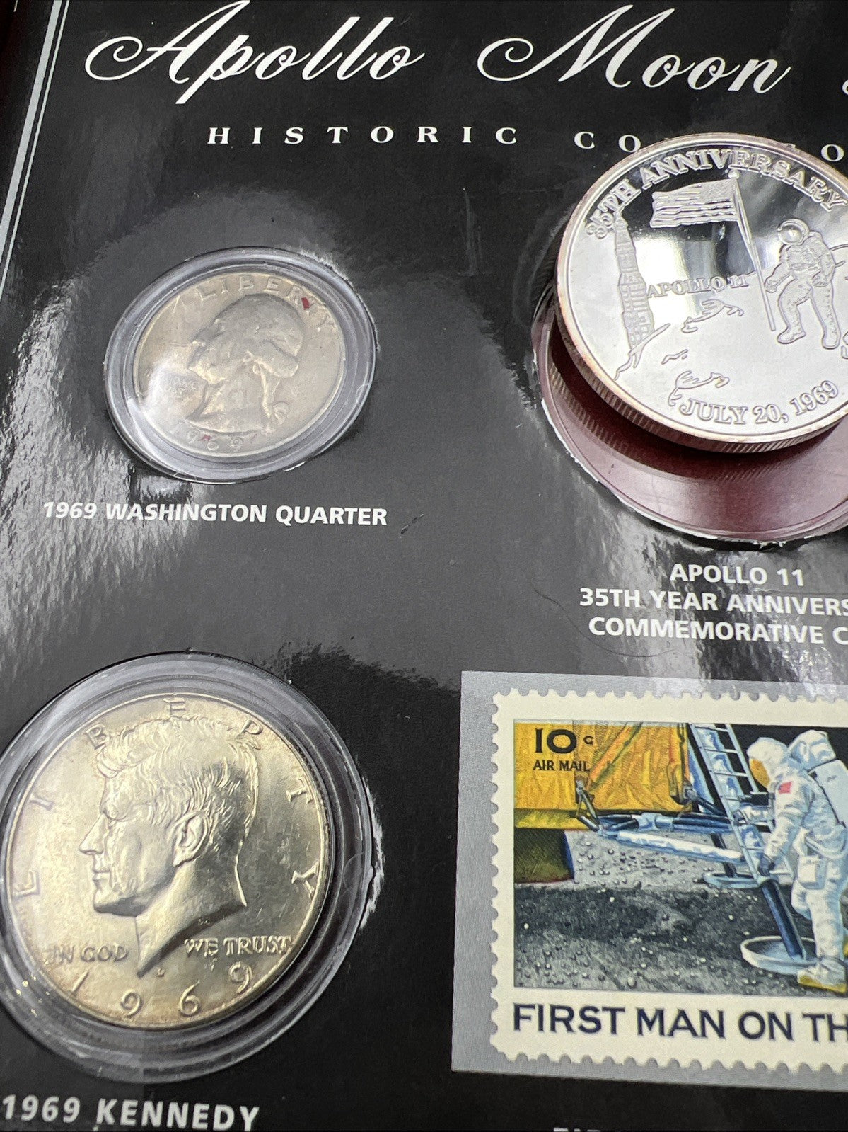 Apollo 11 Moon Landing 1 oz Silver Coin in Display Set w Accompanying 1969 Coins