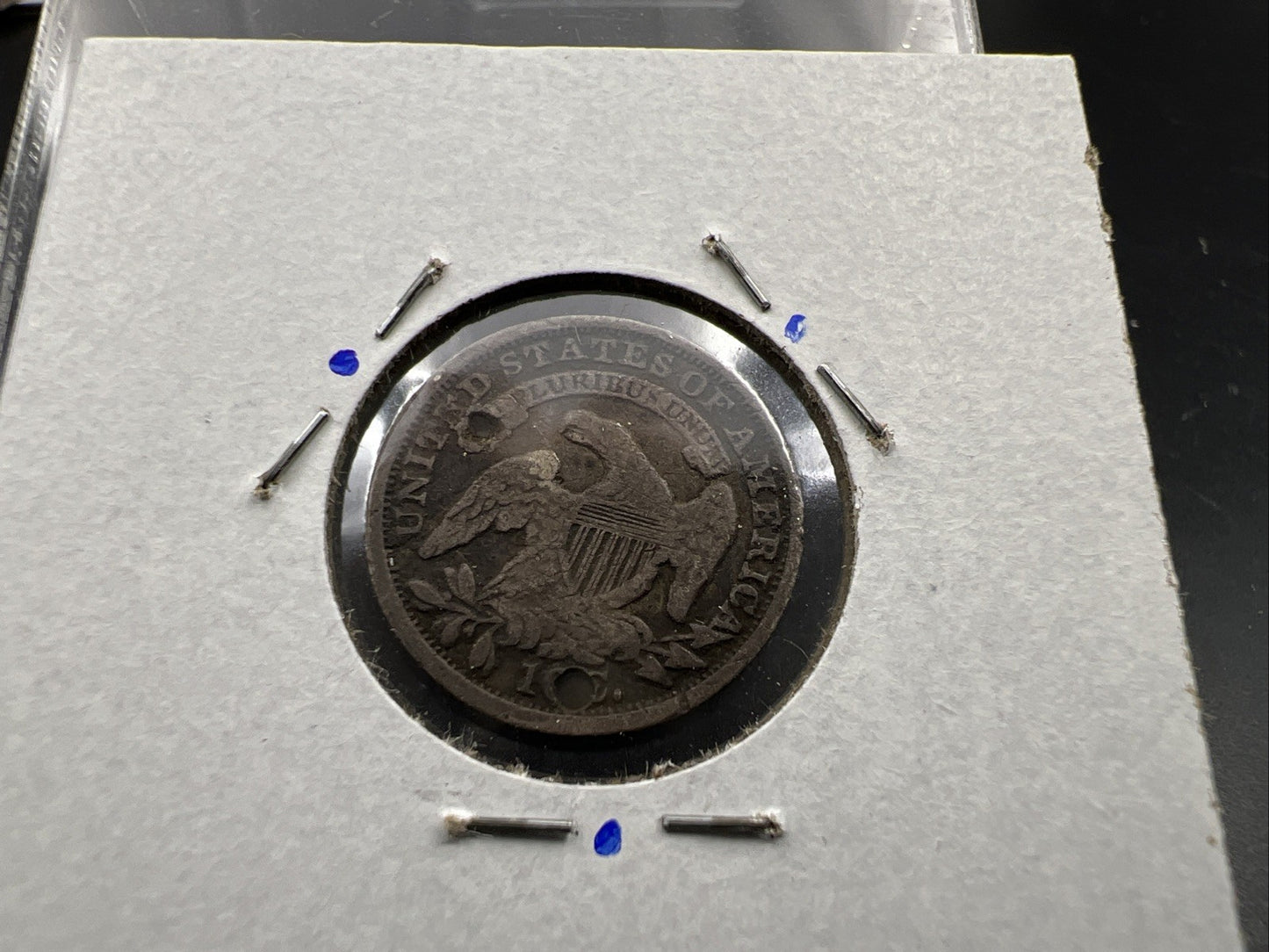 1834 P Capped Bust Silver Dime Coin G / VG Details Holed Damaged
