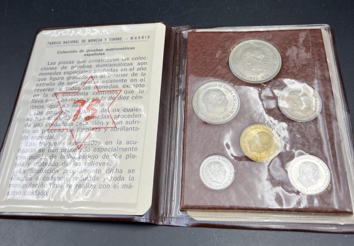 1957 / 75 Spain 6 Coin Proof Set - Original Wallet - Madrid - Pruebas Numismatic