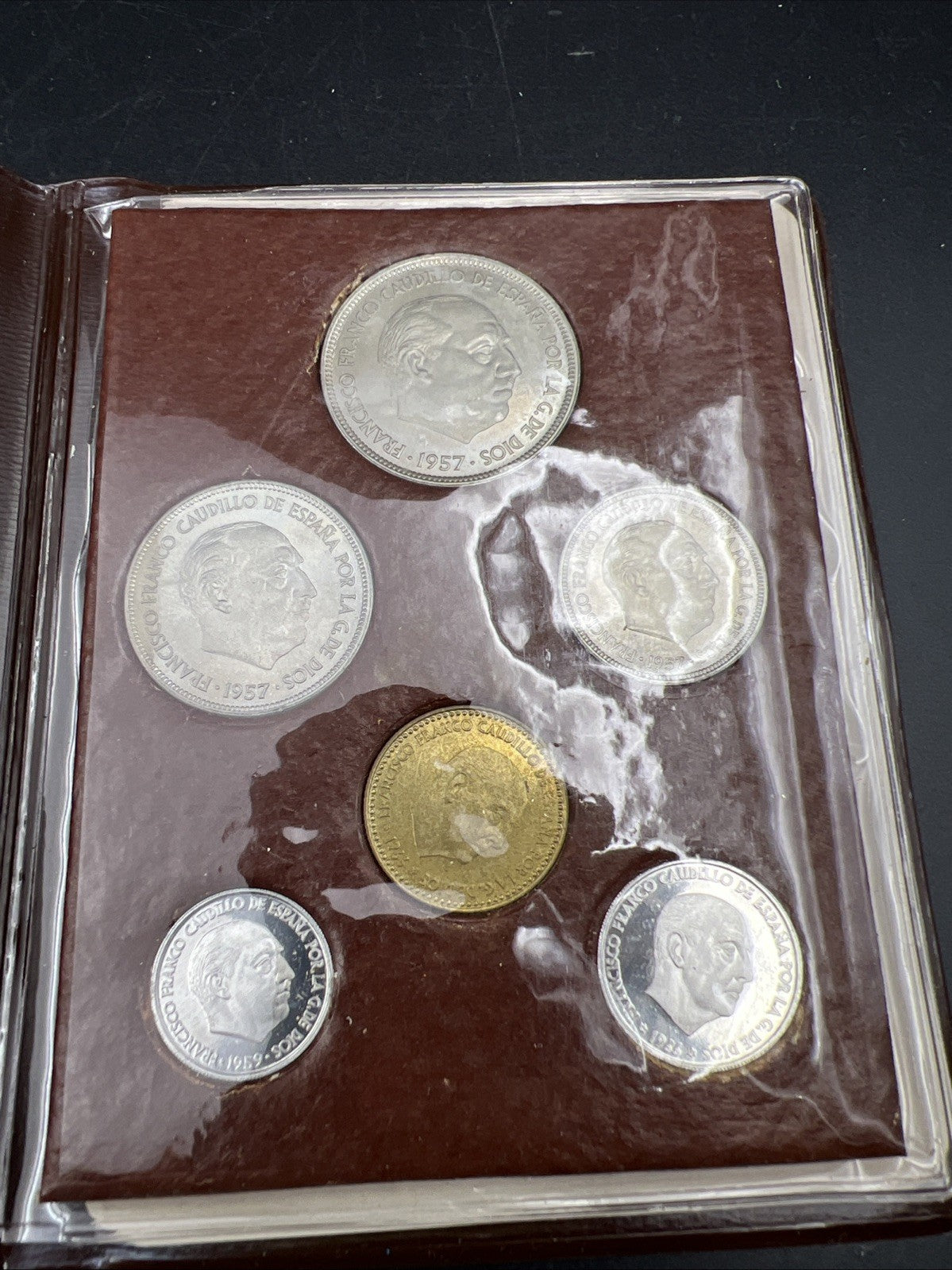 1957 / 75 Spain 6 Coin Proof Set - Original Wallet - Madrid - Pruebas Numismatic