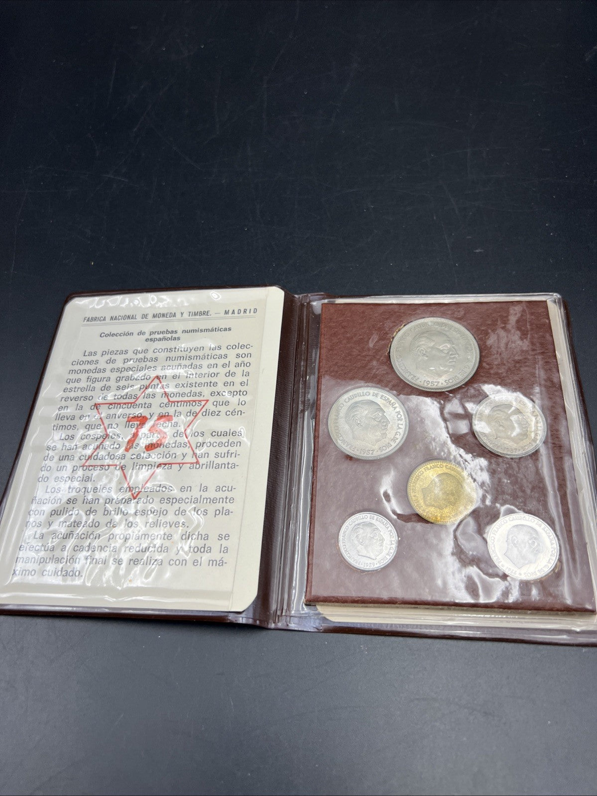 1957 / 75 Spain 6 Coin Proof Set - Original Wallet - Madrid - Pruebas Numismatic