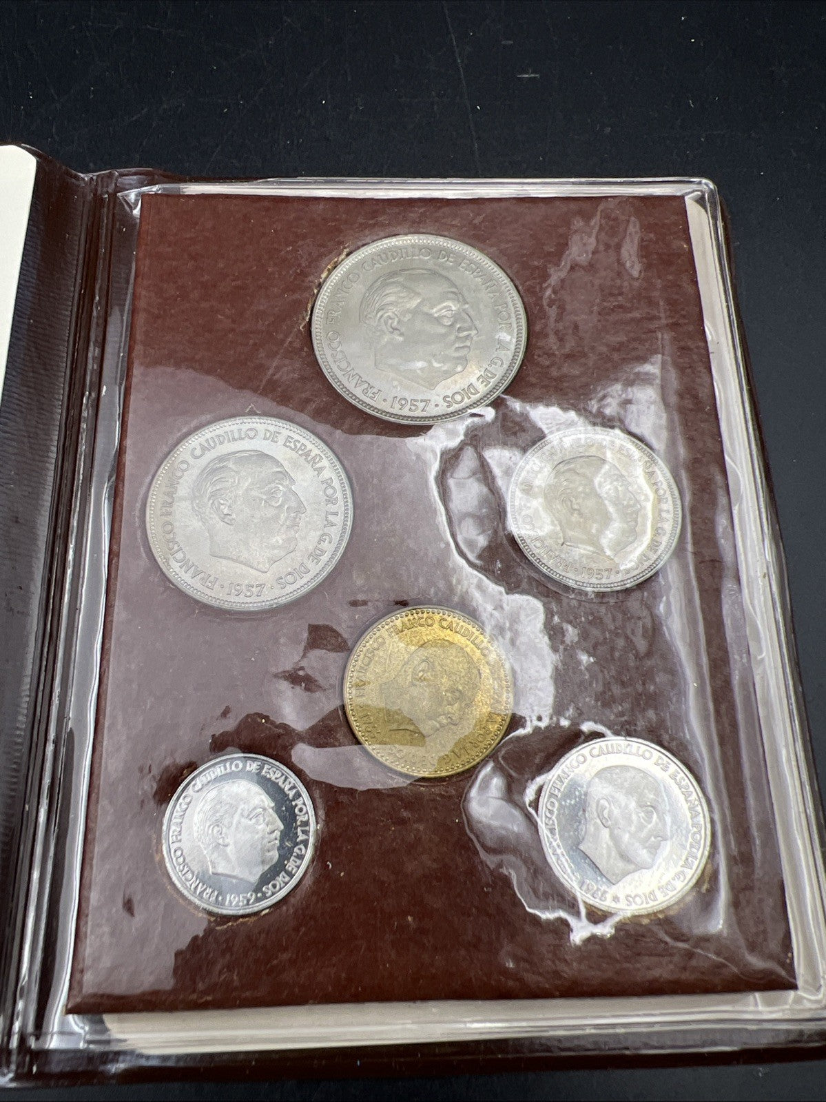1957 / 75 Spain 6 Coin Proof Set - Original Wallet - Madrid - Pruebas Numismatic