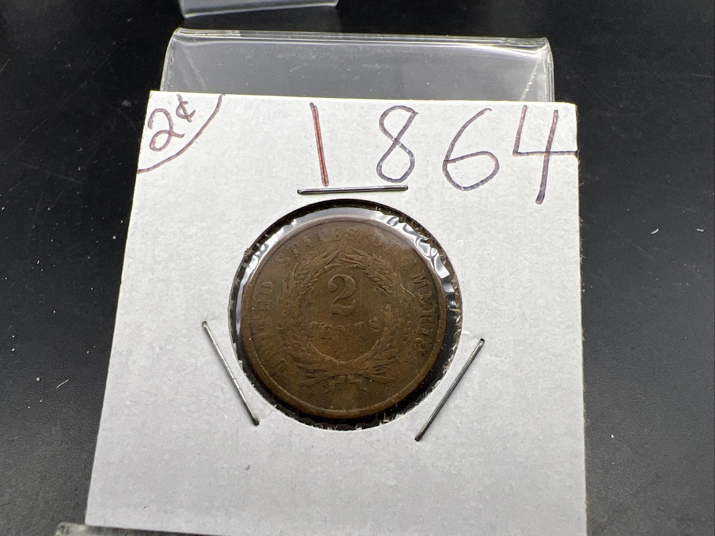 1864 2c Two Cent Copper Coin Obsolete US Denomination Good Details Circ