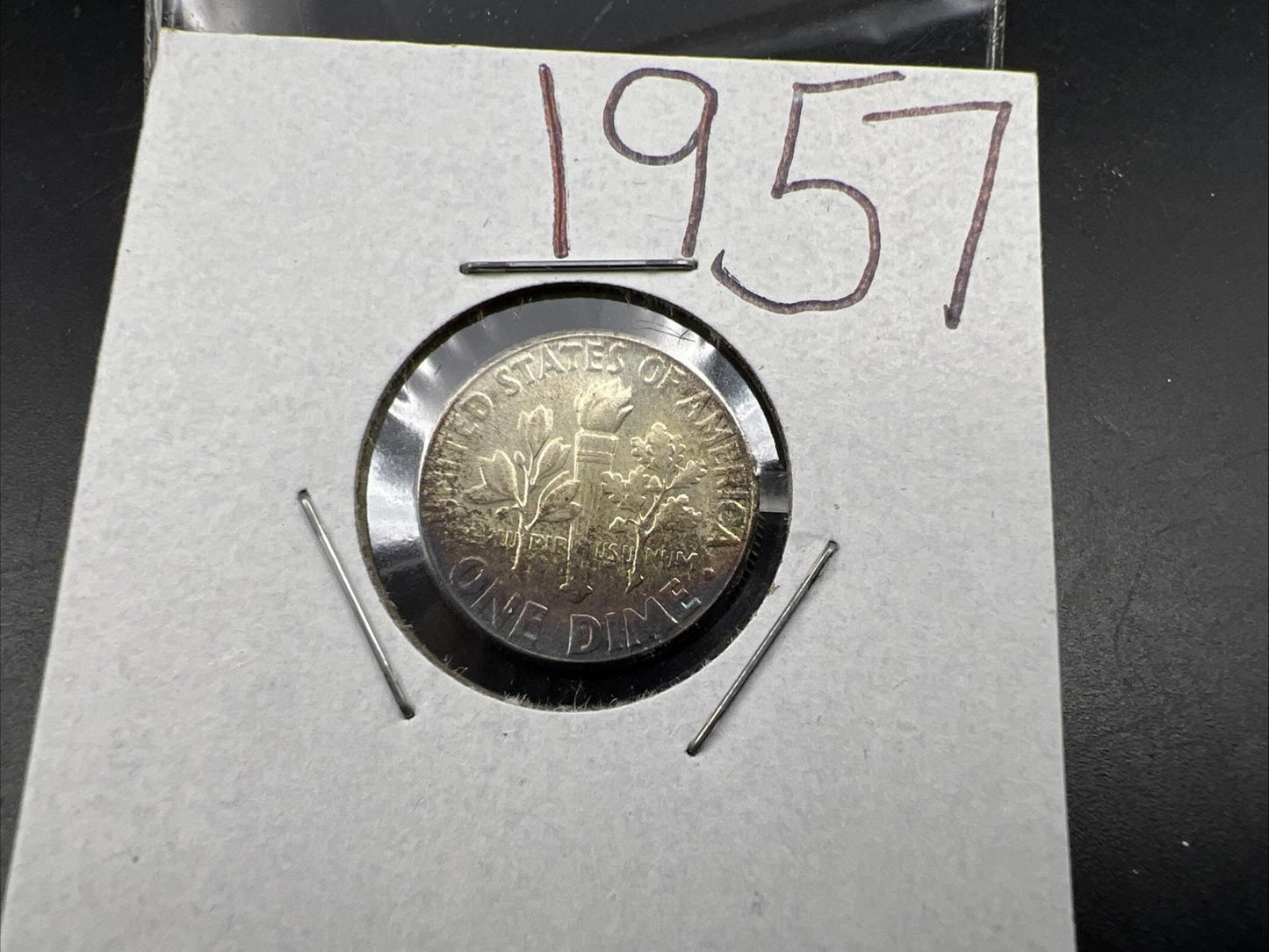 1957 P 10c Roosevelt Silver Dime Coin Choice BU UNC Nice Toning Toner