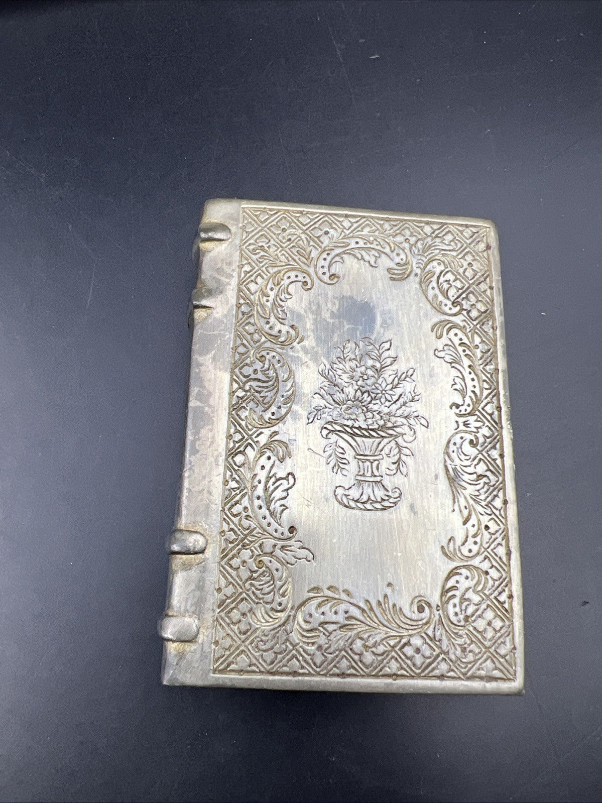 VTG Finstain Pewter Matchbox Match Holder Large Tobacoo Stamped Collectible