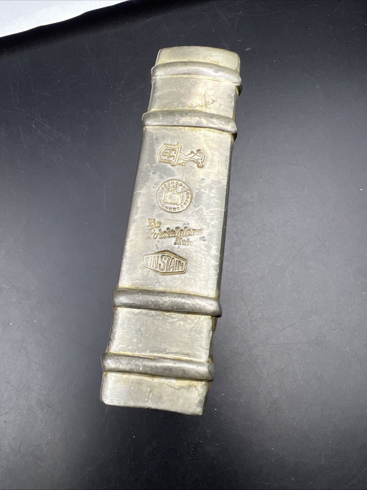 VTG Finstain Pewter Matchbox Match Holder Large Tobacoo Stamped Collectible