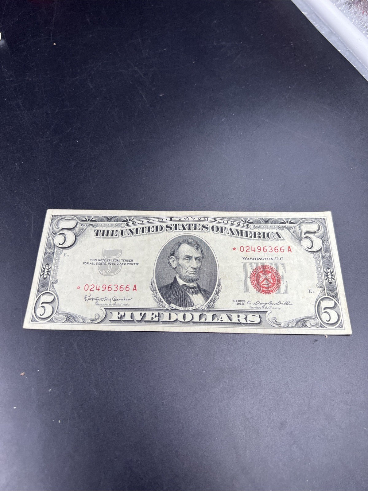 * Star 1963 $5 USN United States Note Choice VF Very Fine Bill #766