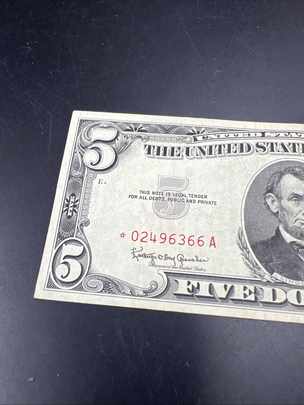* Star 1963 $5 USN United States Note Choice VF Very Fine Bill #766