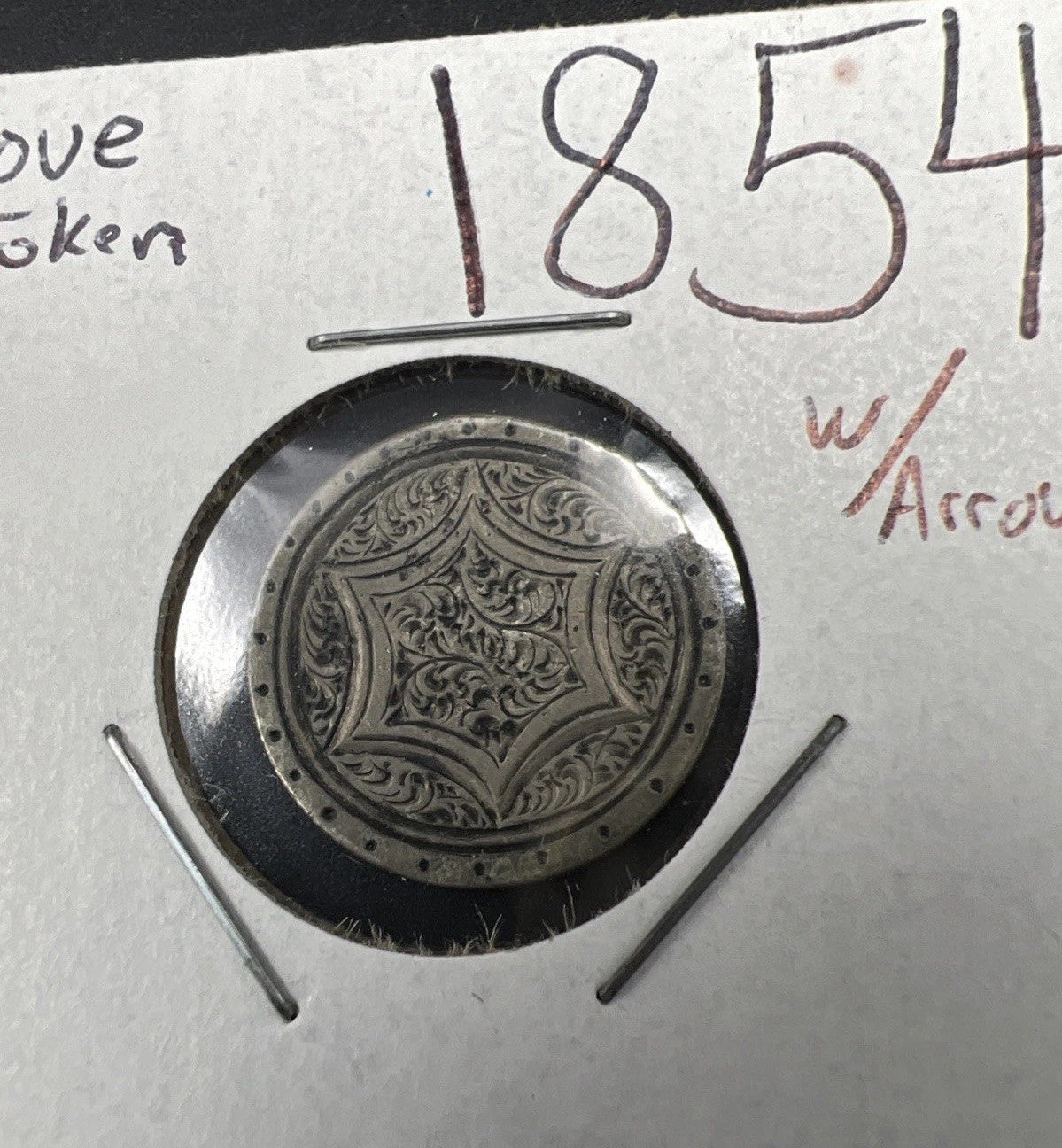 Star Design Engraved Love Token on 1854 10c Liberty Silver Dime Seated Circ