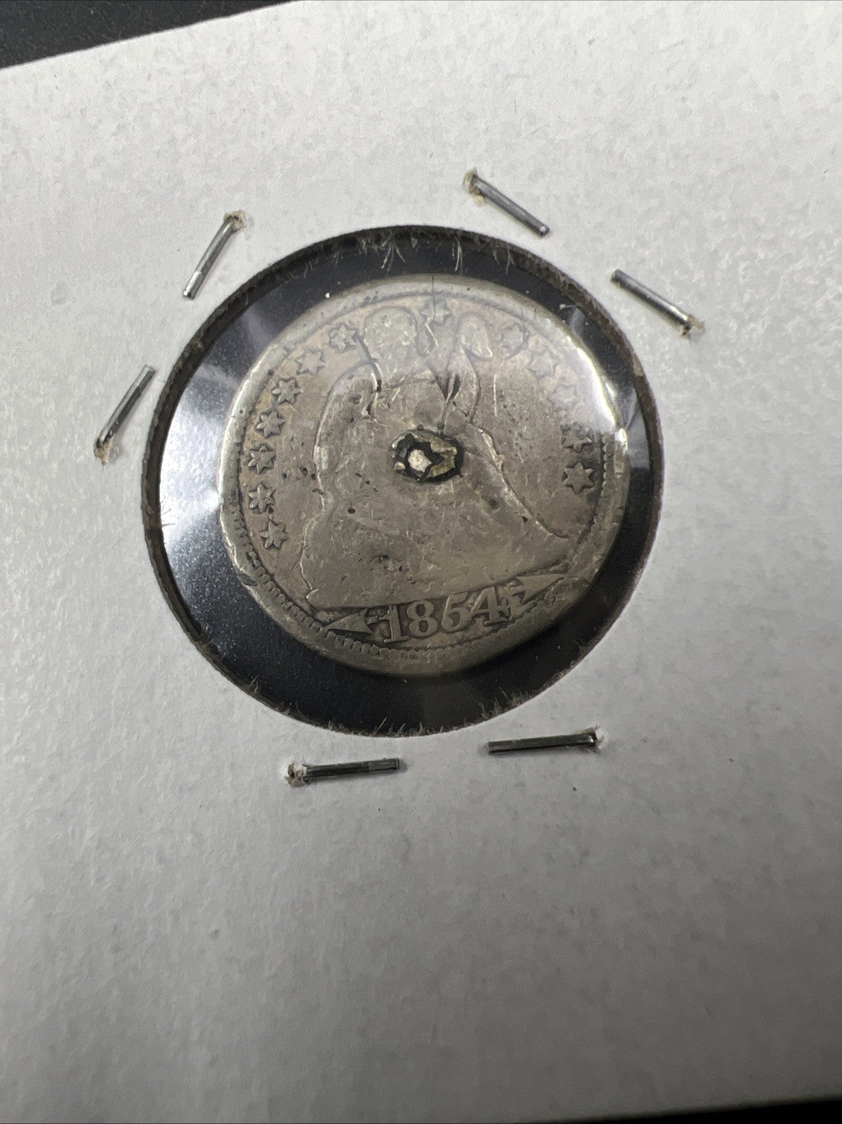 Star Design Engraved Love Token on 1854 10c Liberty Silver Dime Seated Circ