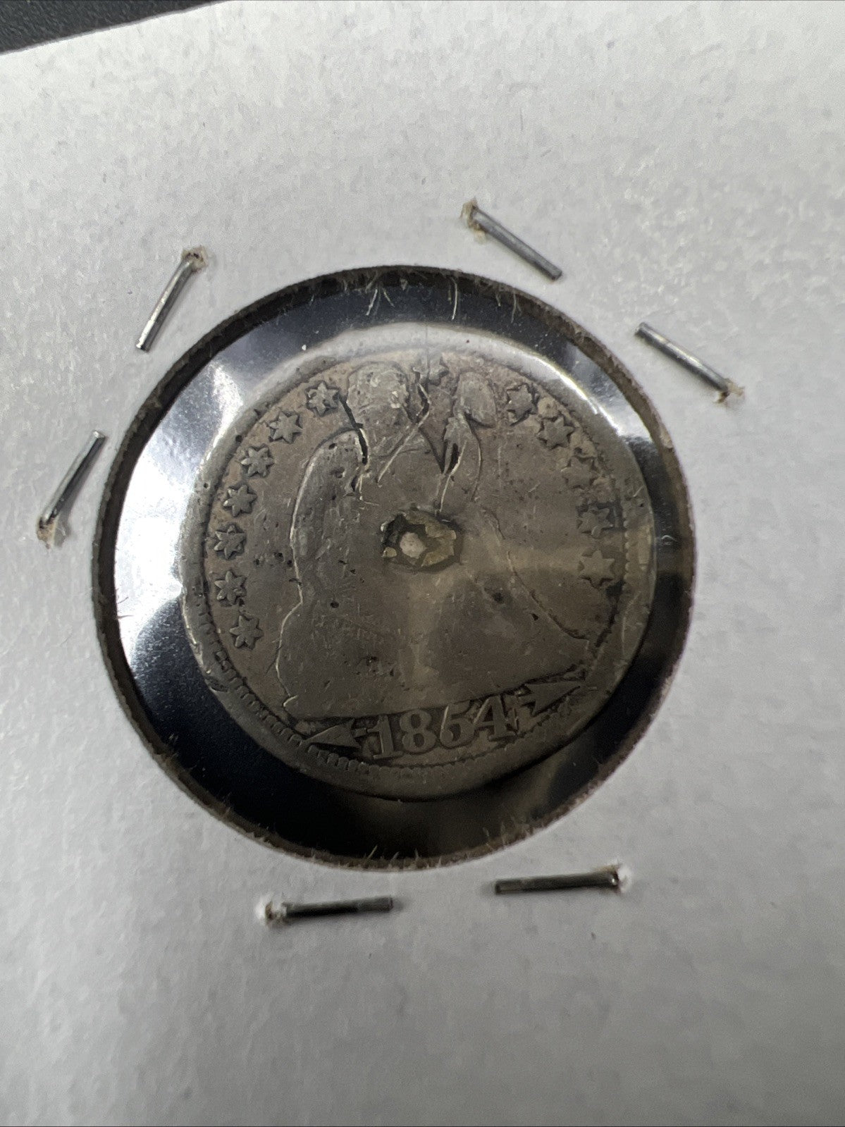 Star Design Engraved Love Token on 1854 10c Liberty Silver Dime Seated Circ