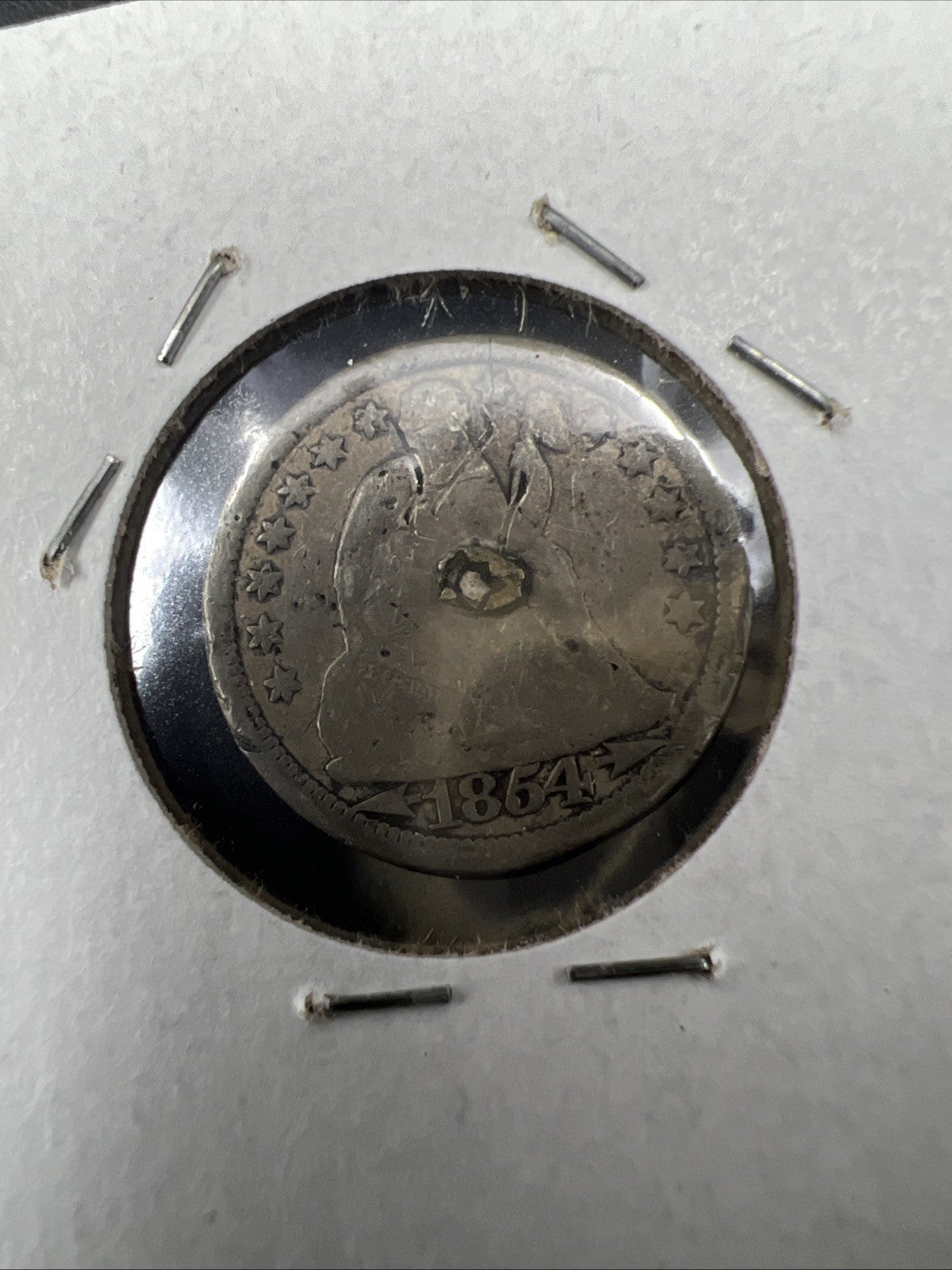 Star Design Engraved Love Token on 1854 10c Liberty Silver Dime Seated Circ