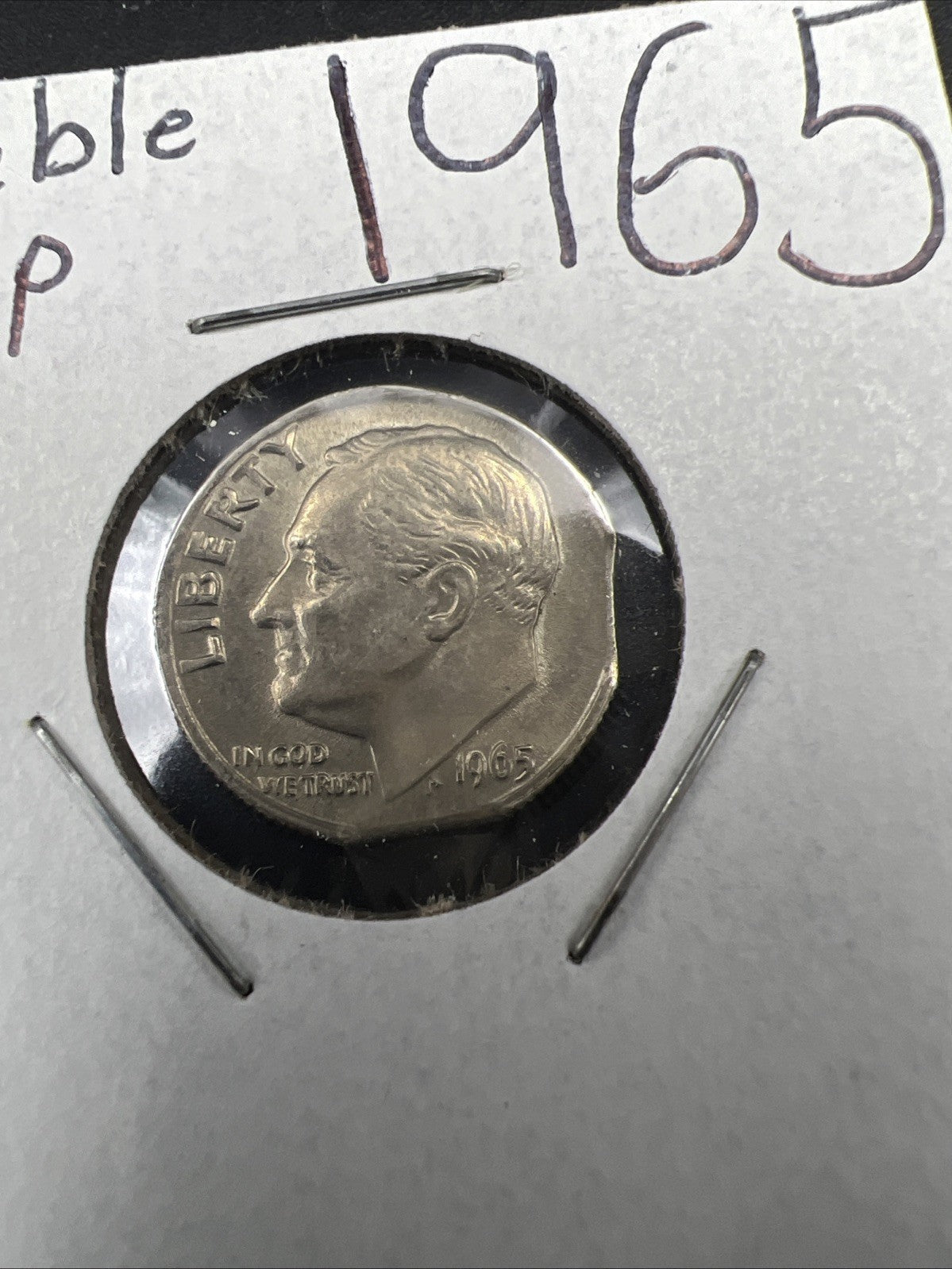1965 P 10c Roosevelt Copper Nickel Dime Coin Double Clipped PLANCHET Error AU