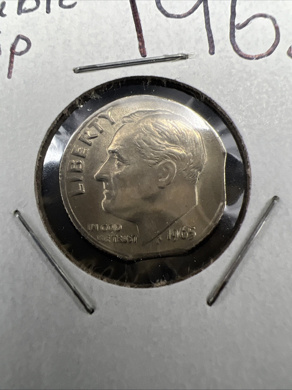 1965 P 10c Roosevelt Copper Nickel Dime Coin Double Clipped PLANCHET Error AU