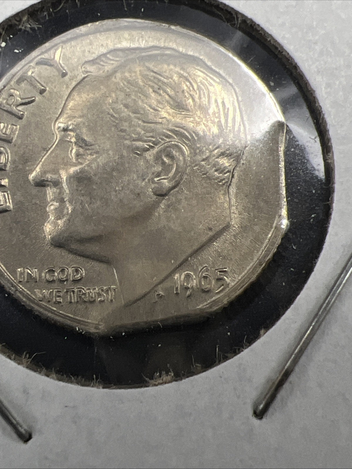 1965 P 10c Roosevelt Copper Nickel Dime Coin Double Clipped PLANCHET Error AU