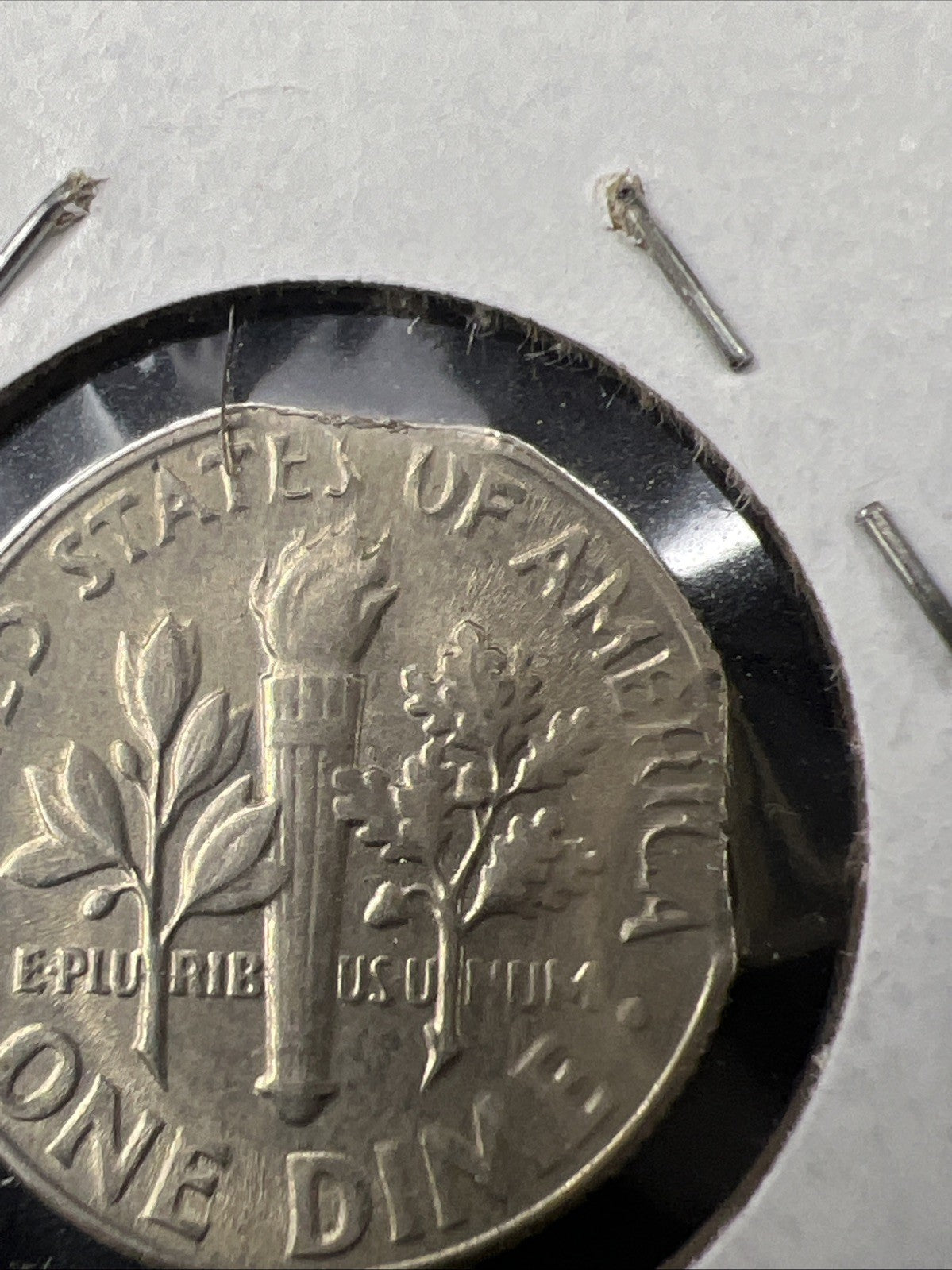 1965 P 10c Roosevelt Copper Nickel Dime Coin Double Clipped PLANCHET Error AU