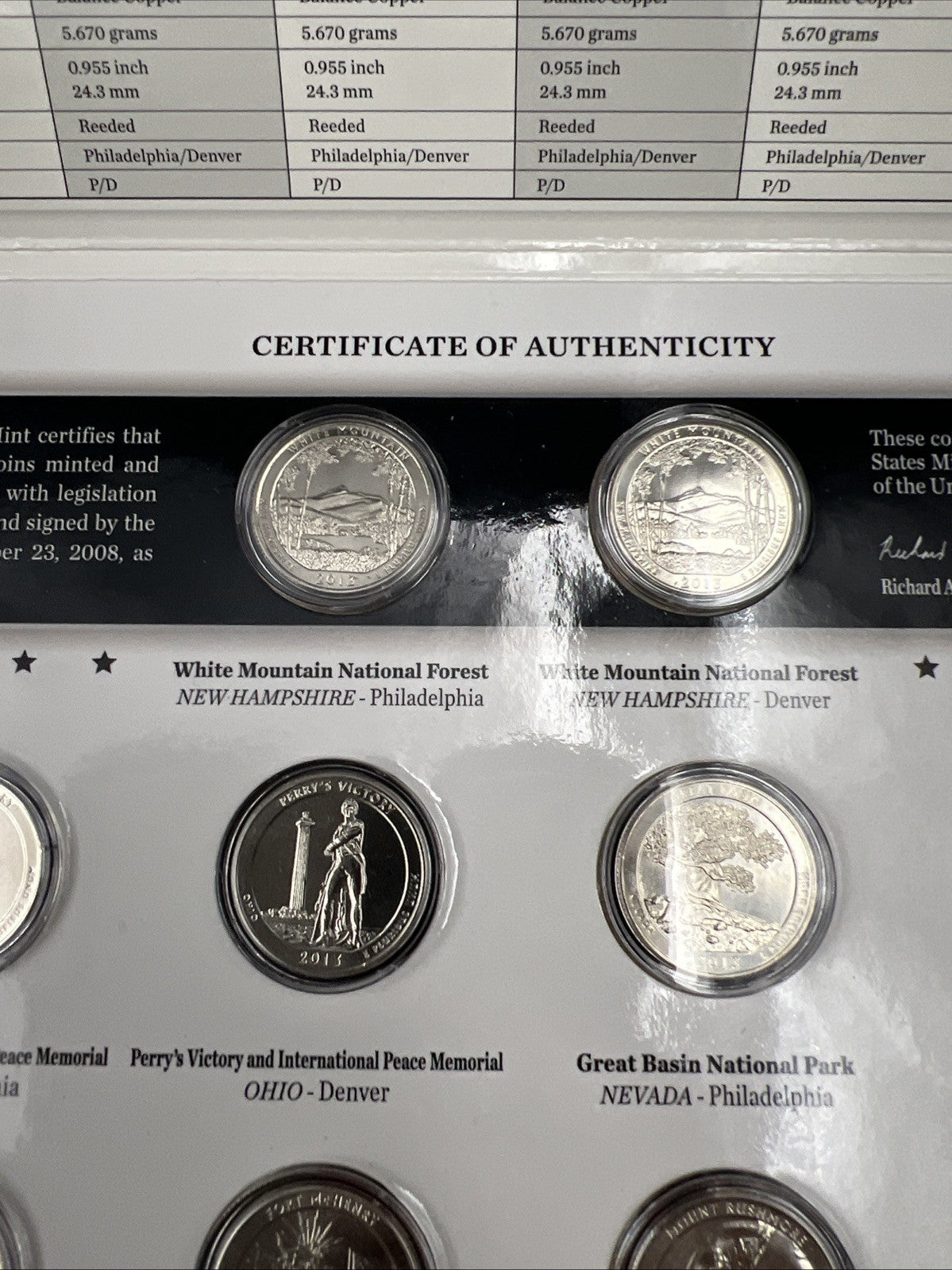 2013 P & D US Mint America the Beautiful Uncirculated 10 Coin ATB Quarter Set