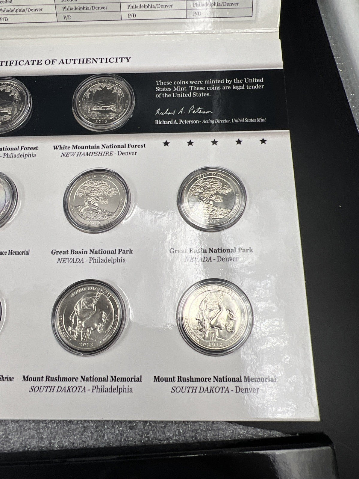 2013 P & D US Mint America the Beautiful Uncirculated 10 Coin ATB Quarter Set