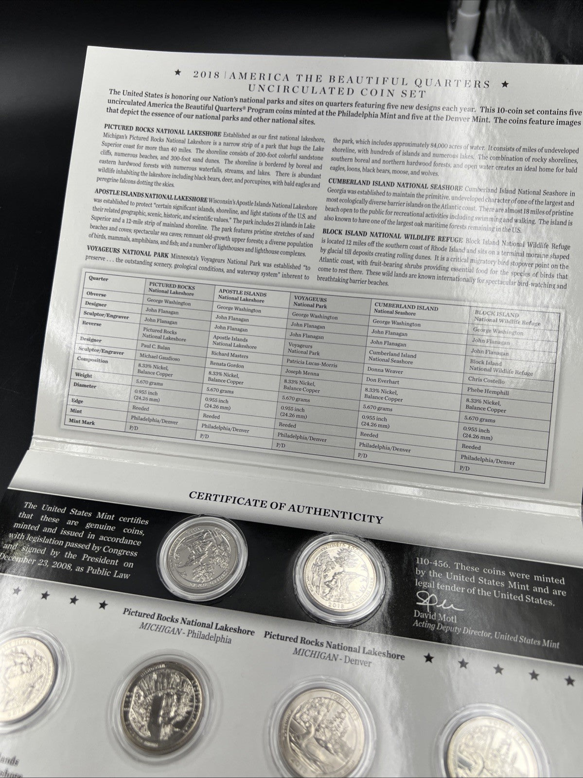 2018 P & D US Mint America the Beautiful Uncirculated 10 Coin ATB Quarter Set