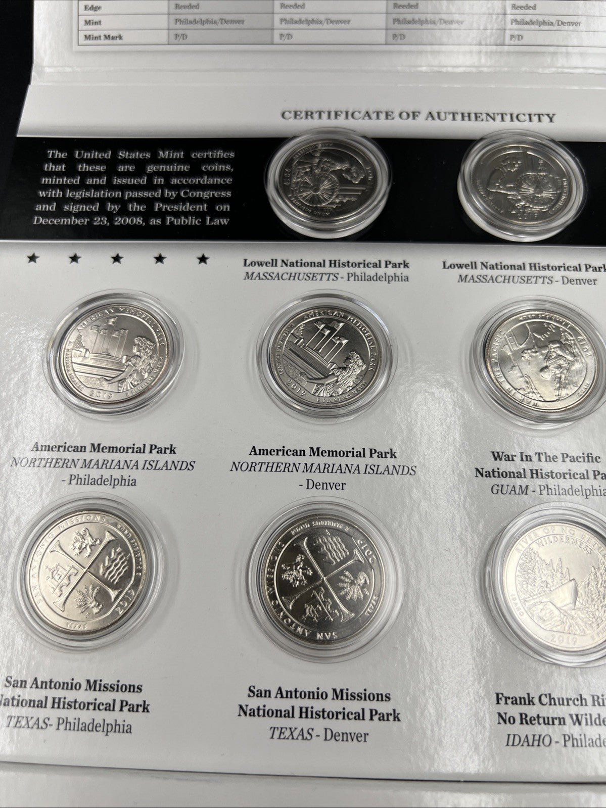 2019 P & D US Mint America the Beautiful Uncirculated 10 Coin ATB Quarter Set