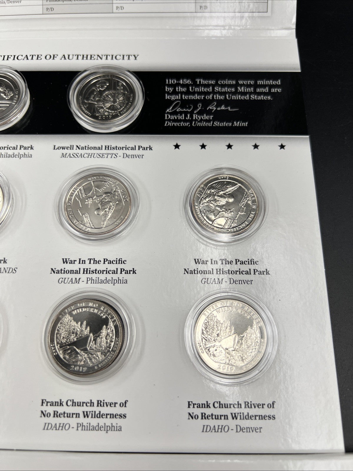 2019 P & D US Mint America the Beautiful Uncirculated 10 Coin ATB Quarter Set