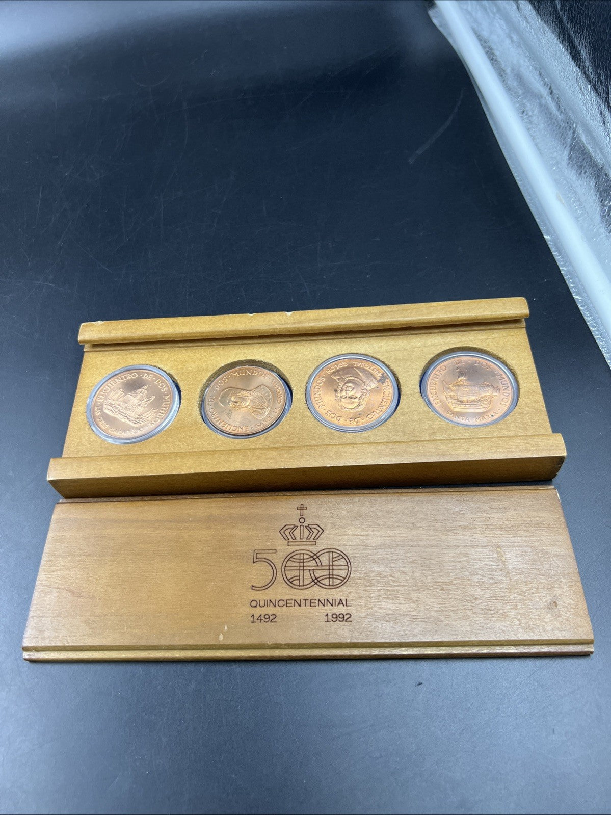 Columbus Discovery Of America 500th Anniversary Medals set Wooden Display Box #B
