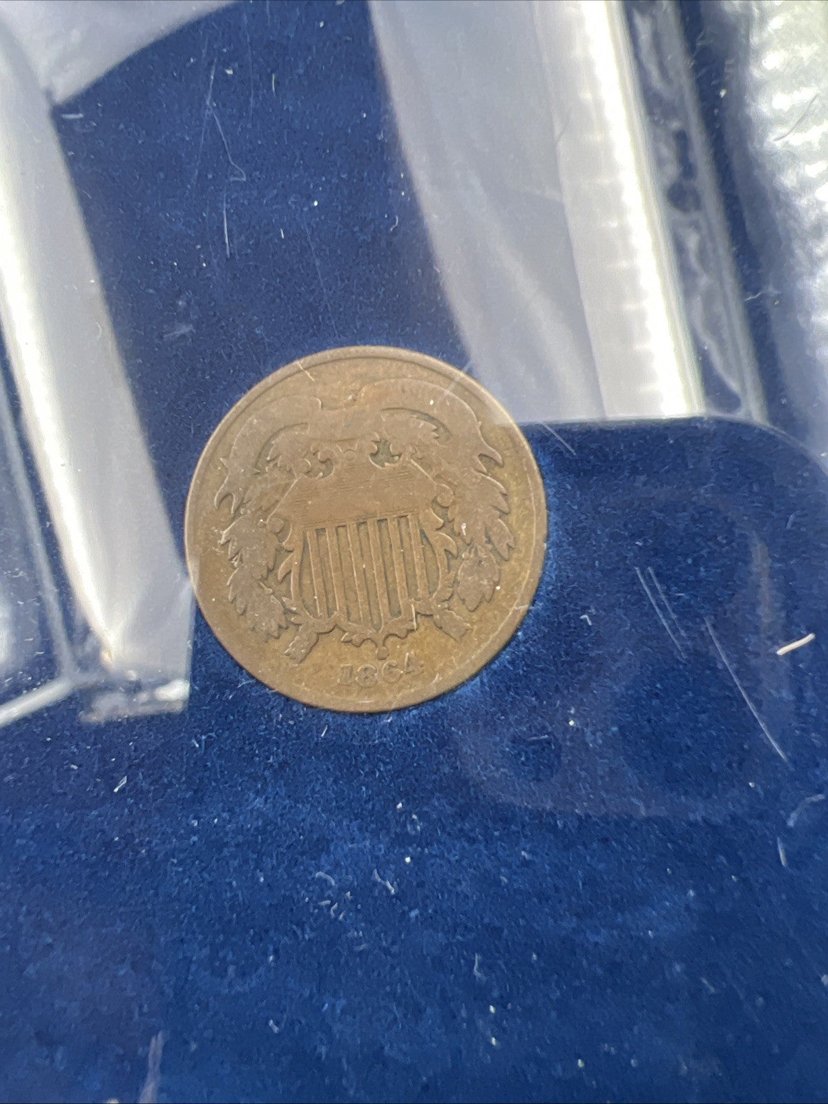 1864 2c Two Cent Bronze Copper Liberty Shield Coin Choice AG About Good in Case