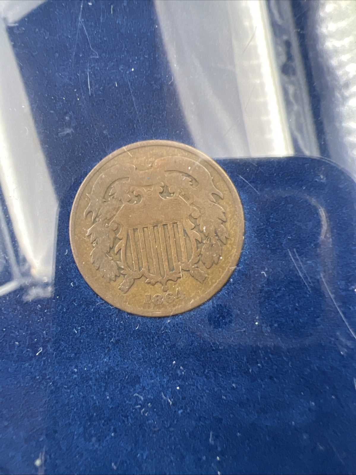 1864 2c Two Cent Bronze Copper Liberty Shield Coin Choice AG About Good in Case