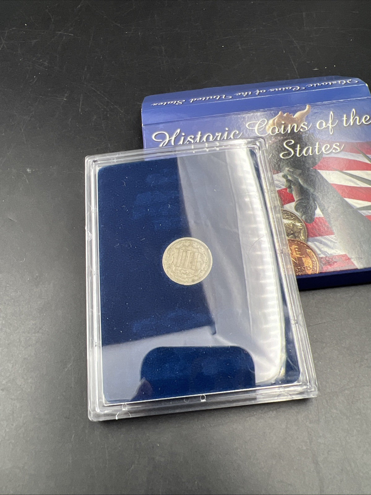1865 3c Three Cent Nickel Coin CH VG Very Good / Fine in USA Flag Display Card